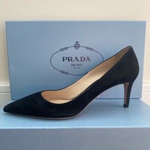 Prada Black Suede Pointed Toe Pump Size 36 BNIB